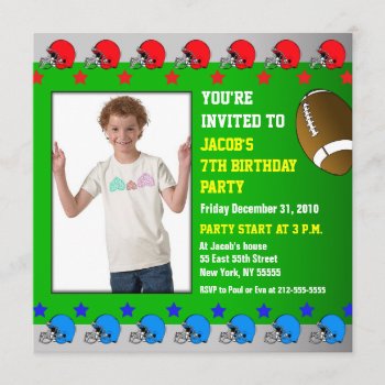 Kids Birthday Party Invitation Add Photo Football by pixibition at Zazzle