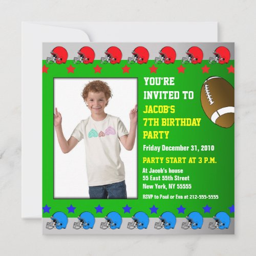 Kids Birthday Party Invitation Add Photo Football