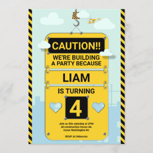 Kids birthday party invitation, construction invitation
