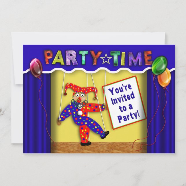 Kids' Birthday Party Invitation, Puppets Invitation (Front)