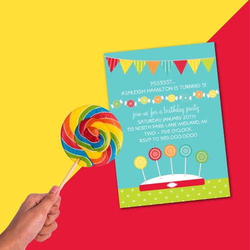 Kids Birthday Party Invitations Candy Theme