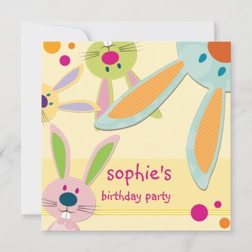 KIDS BIRTHDAY PARTY INVITE cute bunnys peeking