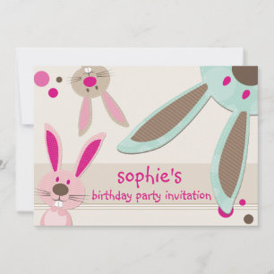 KIDS BIRTHDAY PARTY INVITE cute bunny's peeking