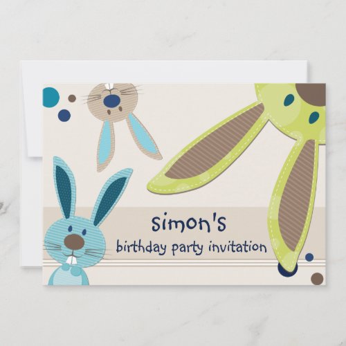 KIDS BIRTHDAY PARTY INVITE cute bunnys peeking