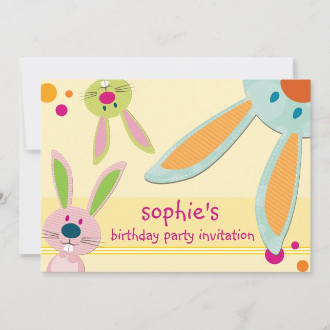 KIDS BIRTHDAY PARTY INVITE cute bunny's peeking (Front)