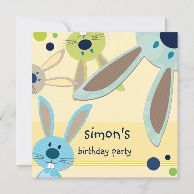 KIDS BIRTHDAY PARTY INVITE cute bunny's peeking (Front)