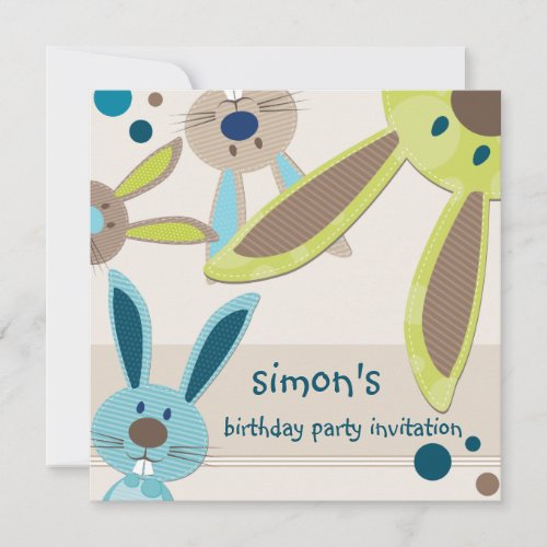 KIDS BIRTHDAY PARTY INVITE cute bunnys peeking