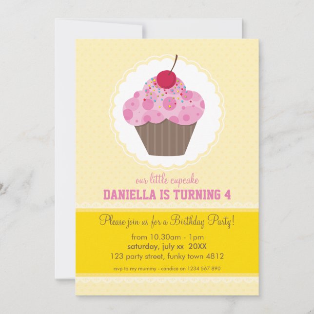 KIDS BIRTHDAY PARTY INVITE cute cupcake design (Front)