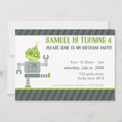 KIDS BIRTHDAY PARTY INVITE cute dancing robot