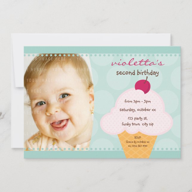 KIDS BIRTHDAY PARTY INVITE cute icecream cone (Front)