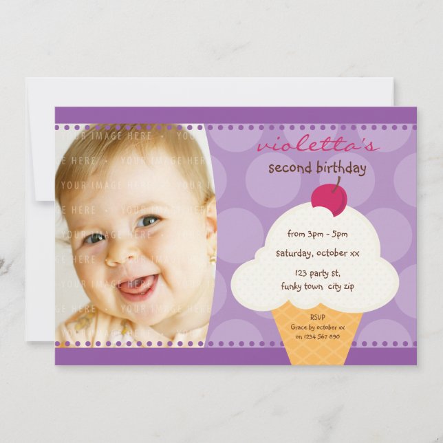 KIDS BIRTHDAY PARTY INVITE cute icecream cone (Front)