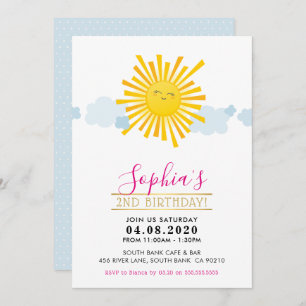 KIDS BIRTHDAY PARTY INVITE cute kawaii smiling sun