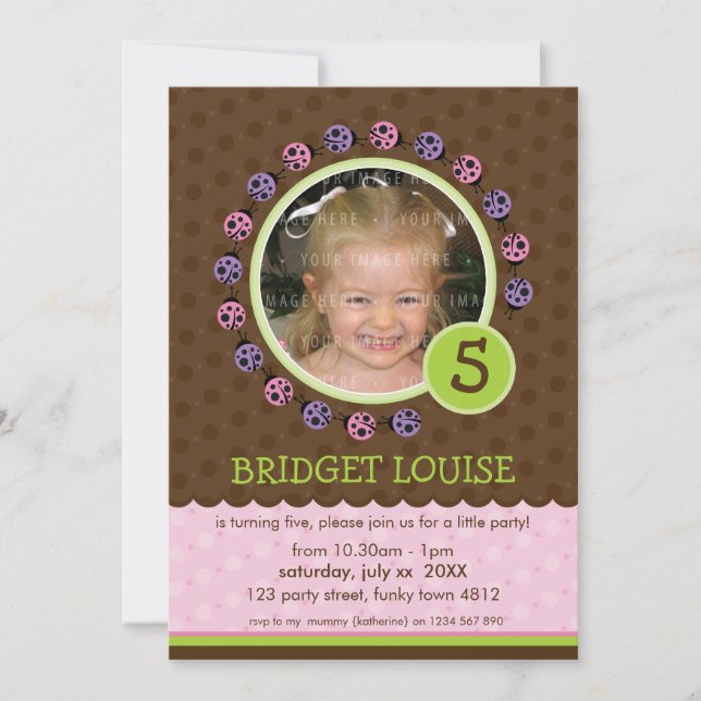 KIDS BIRTHDAY PARTY INVITE cute ladybird bug (Front)