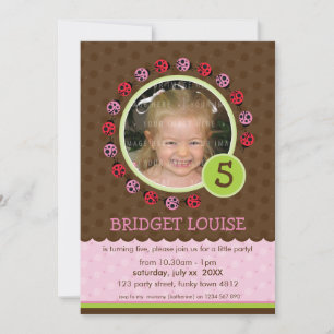 KIDS BIRTHDAY PARTY INVITE cute ladybird bug