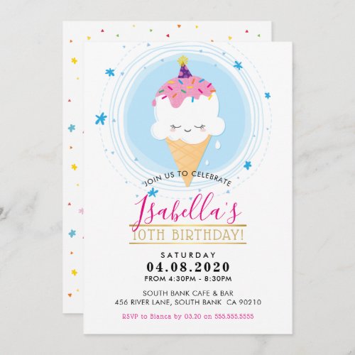 KIDS BIRTHDAY PARTY INVITE kawaii icecream cone