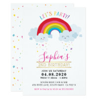 KIDS BIRTHDAY PARTY INVITE kawaii rainbow clouds