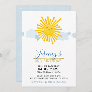 KIDS BIRTHDAY PARTY INVITE kawaii smiling sun boy