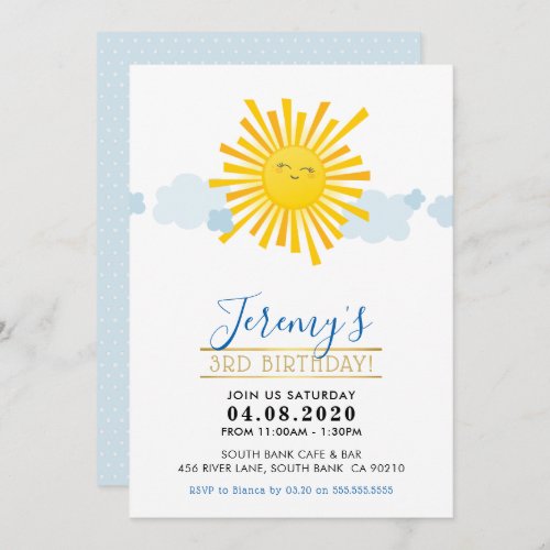 KIDS BIRTHDAY PARTY INVITE kawaii smiling sun boy