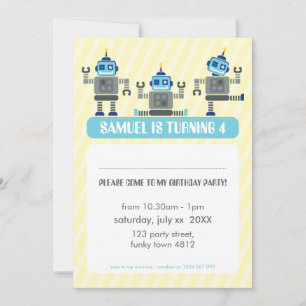 KIDS BIRTHDAY PARTY INVITE modern robot trio