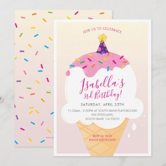 KIDS BIRTHDAY PARTY INVITE retro ice-cream cone