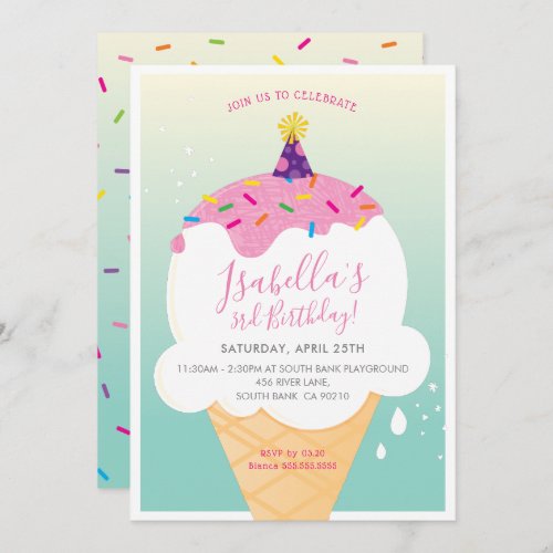 KIDS BIRTHDAY PARTY INVITE retro ice_cream cone
