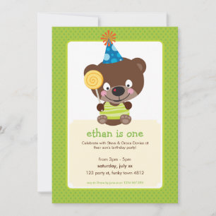 KIDS BIRTHDAY PARTY INVITE teddybear lollipop
