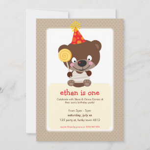 KIDS BIRTHDAY PARTY INVITE teddybear lollipop
