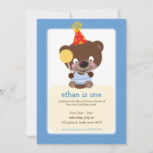 KIDS BIRTHDAY PARTY INVITE teddybear lollipop