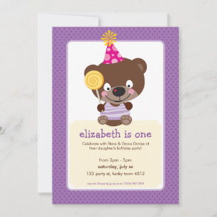 KIDS BIRTHDAY PARTY INVITE teddybear lollipop