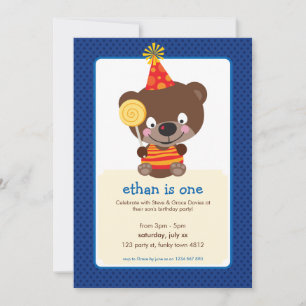 KIDS BIRTHDAY PARTY INVITE teddybear lollipop 1P