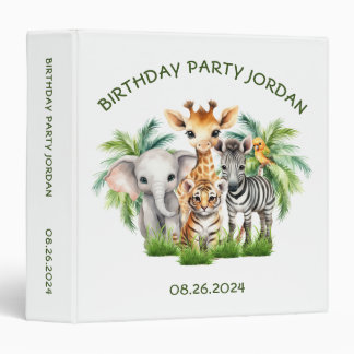 Kids Birthday Party Jungle Safari Animals for Boy 3 Ring Binder