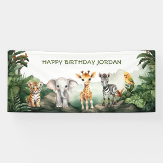 Kids Birthday Party Jungle Safari Animals for Boy Banner