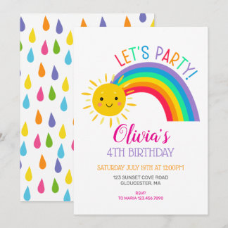KIDS BIRTHDAY PARTY kawaii rainbow cute kids Invitation