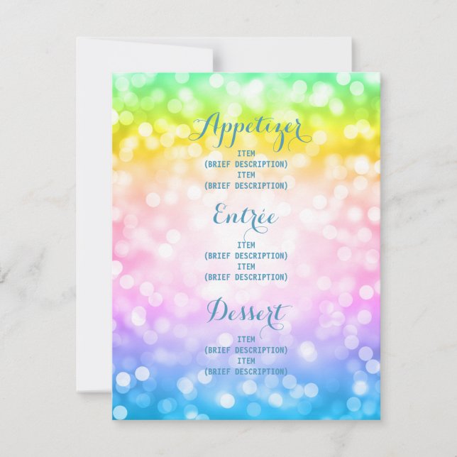 Kids Birthday Party Menu Unicorn Rainbow Invitation (Front)