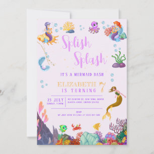 Kids Birthday Party Mermaid Theme Colorful Invitation