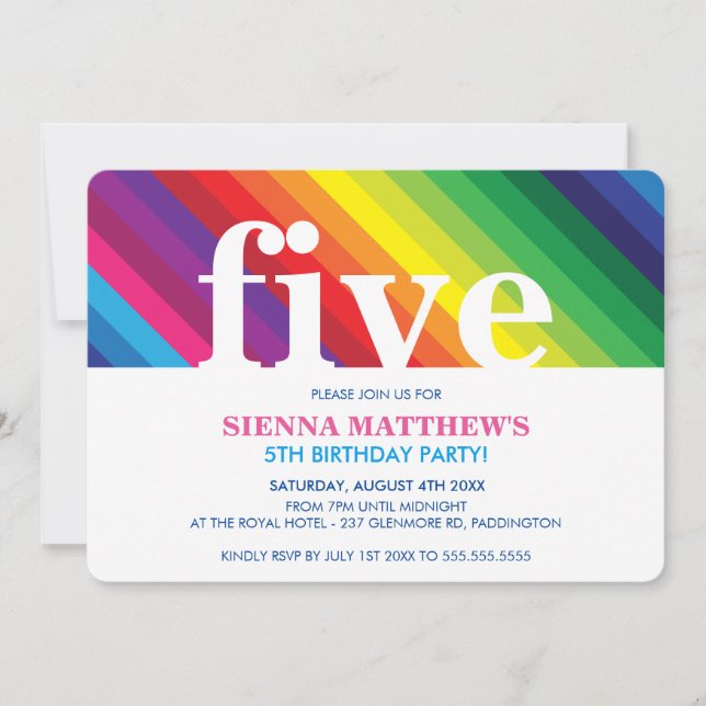 KIDS BIRTHDAY PARTY modern colorful bold rainbow Invitation (Front)