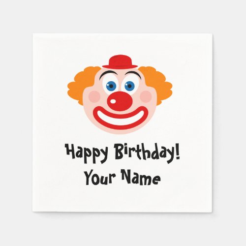 Kids Birthday party napkins with funny clown face