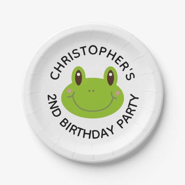 Kids Birthday Party Personalized Frog Paper Plates (Front)