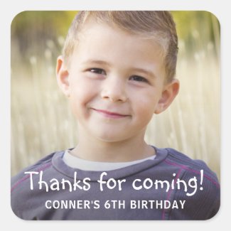 Kids Birthday Party Photo Favor Square Sticker