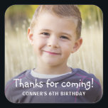 Kids Birthday Party Photo Favor Square Sticker<br><div class="desc">Thank guests for attending your child's birthday party with this photo favor sticker,  which can be customized with your own photo and text,  then added to goody bags. Personalize further by changing the fonts and text colors!</div>