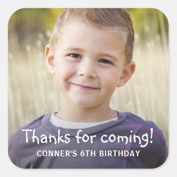 Kids Birthday Party Photo Favor Square Sticker by dulceevents at Zazzle
