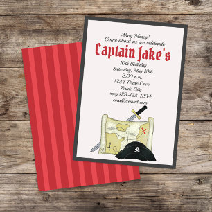 Kids Birthday Party Pirate Map Whimsical Cute Invitation