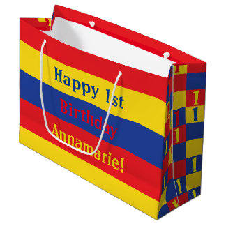 Kids Birthday Party Primary Colors Large Gift Bag