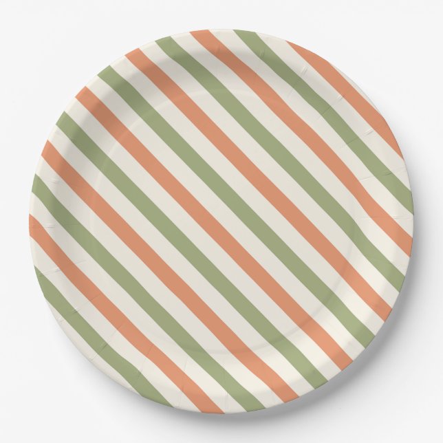 Kids birthday party Retro striped pattern colorful Paper Plates (Front)
