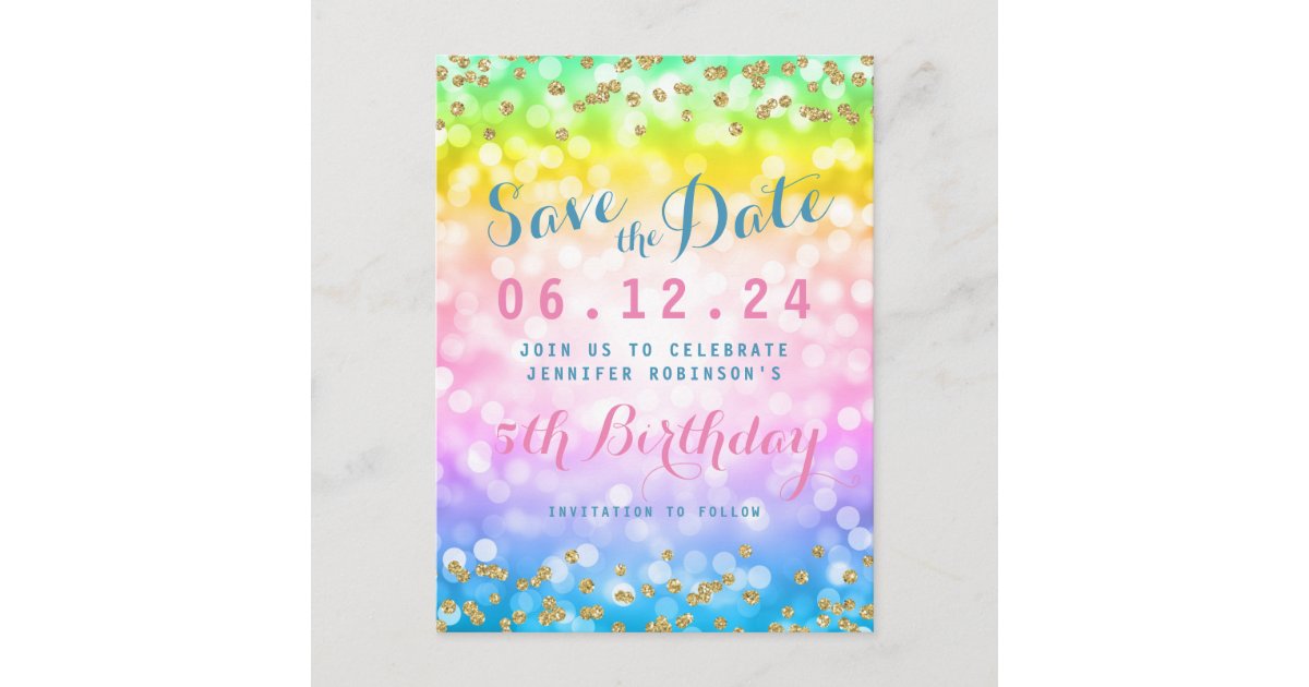 Kids Birthday Party Save The Date Unicorn Rainbow Announcement Postcard Zazzle Com