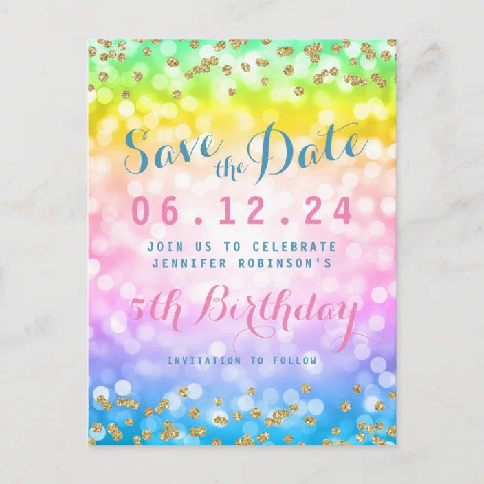 Kids Birthday Party Save The Date Unicorn Rainbow Announcement Postcard Zazzle Com