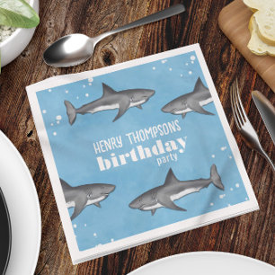 Kid's Birthday Party Summer Sharks Custom Napkins