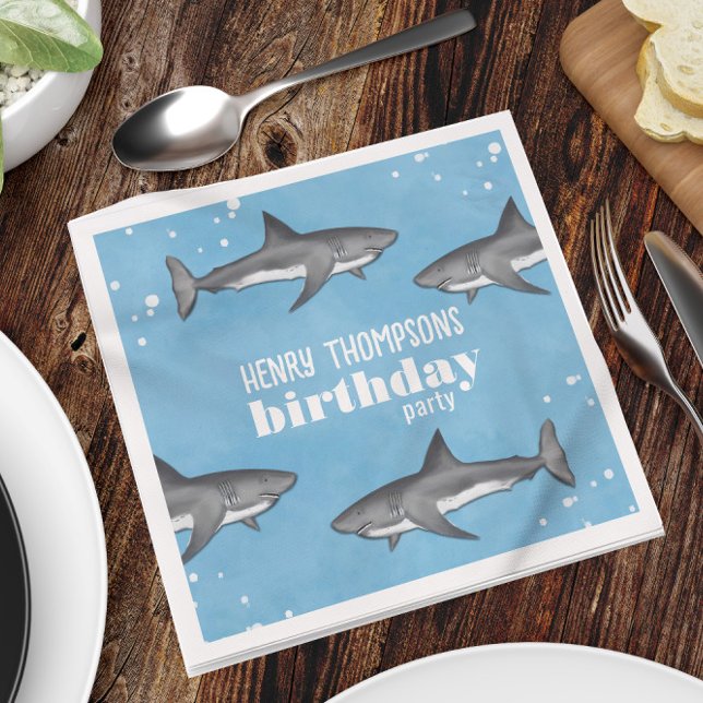 Kid's Birthday Party Summer Sharks Custom Napkins (Creator Uploaded)