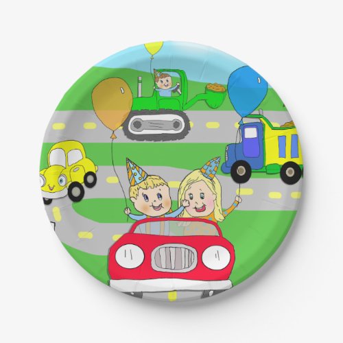 Kids Birthday Party Trucks Tractors and Cars Paper Plates