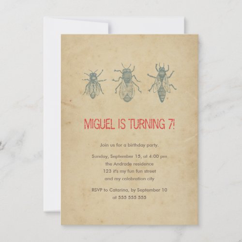 Kids Birthday Party Vintage Bumble Bee Insects 7th Invitation